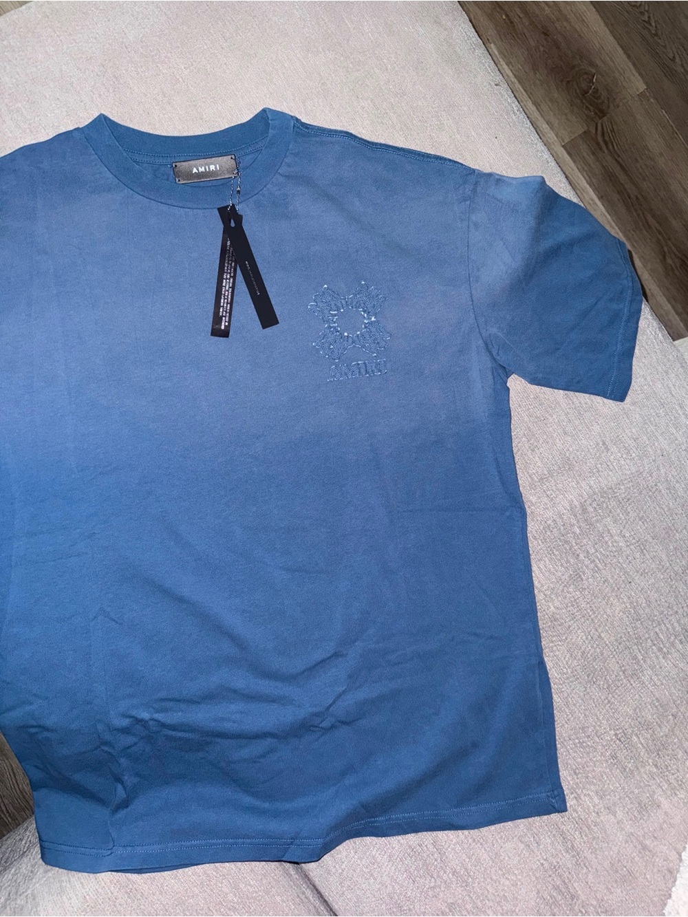 AMIRI Blue Embroidered Chest Logo Short-Sleeve Tee